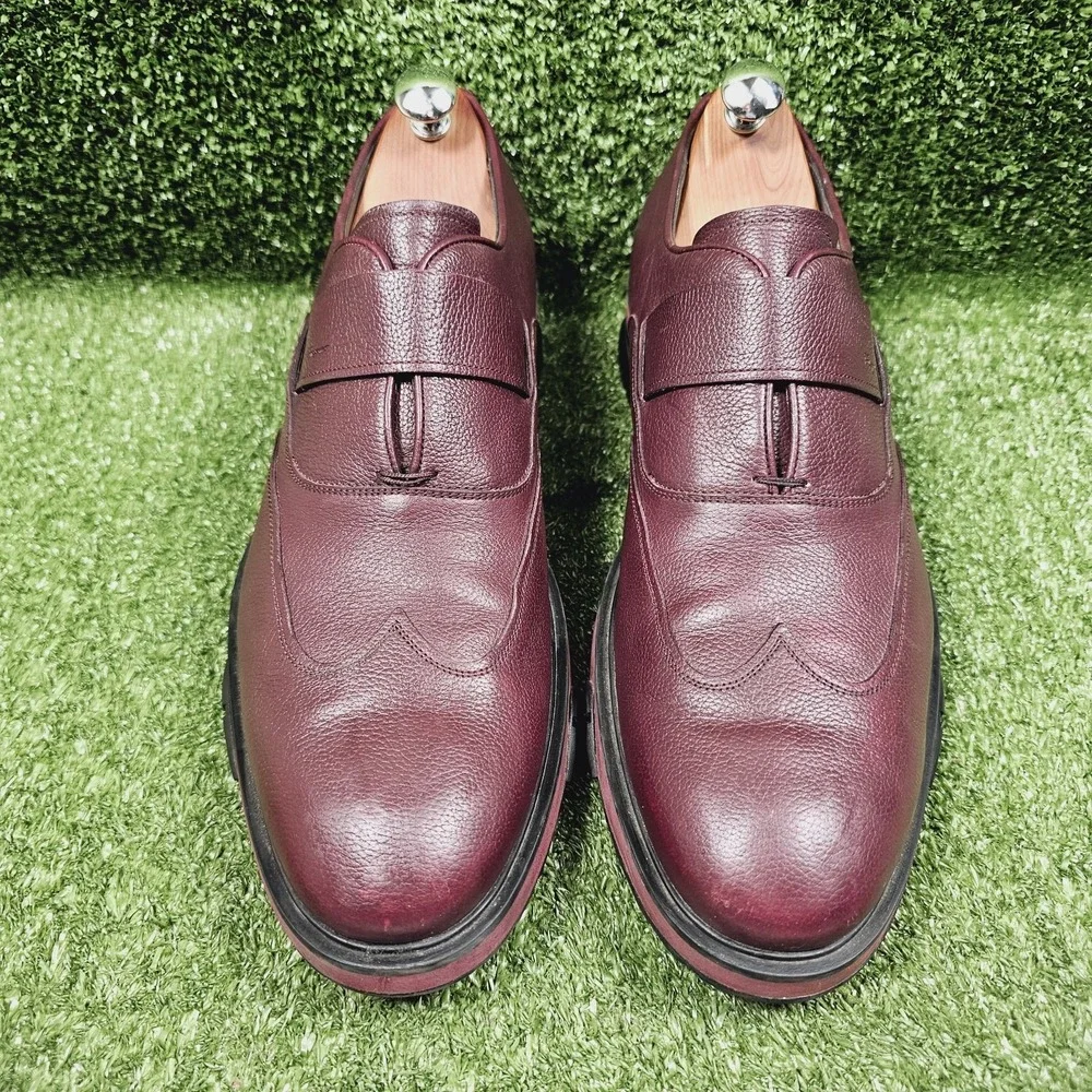Salvatore Ferragamo Burgundy Leather Wingtip Slip On Dress Shoes Mens Size 12‎ D
